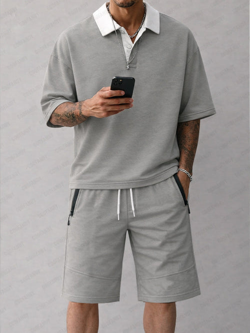 Active Contrast Color Polo and Shorts Sport Set