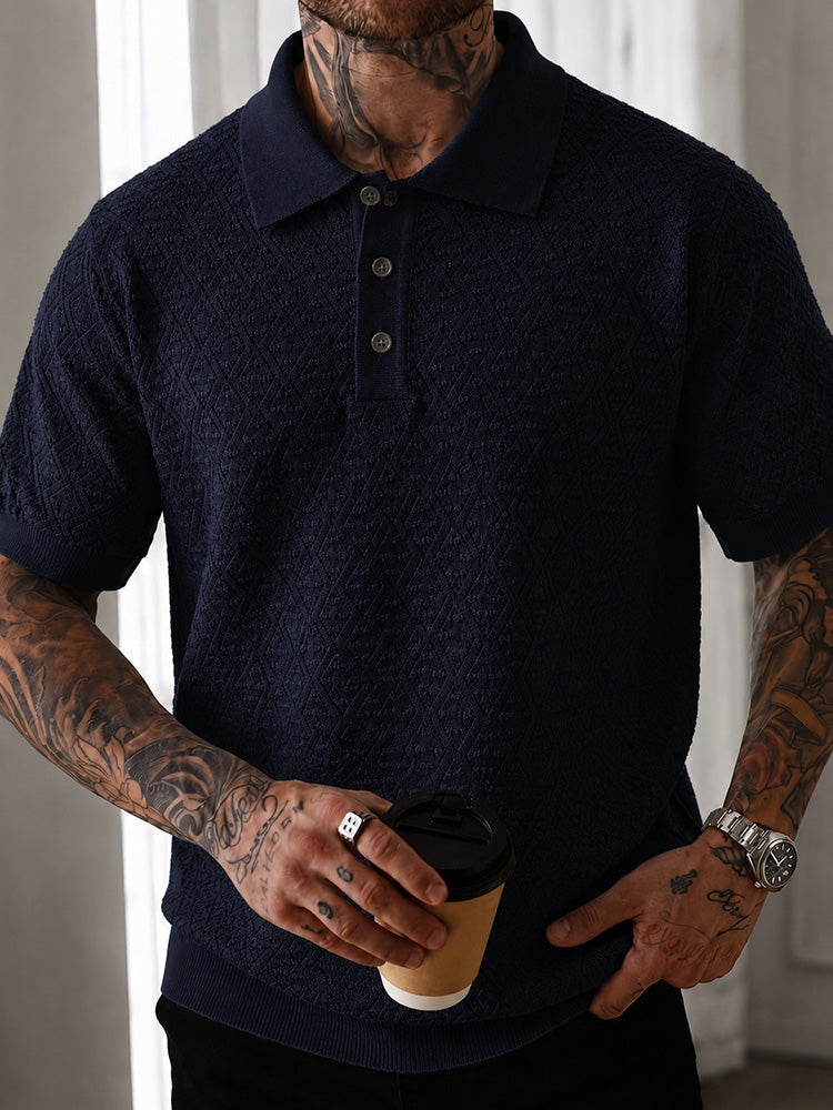 Button Diamond Pointelle Openwork Casual Business Tee